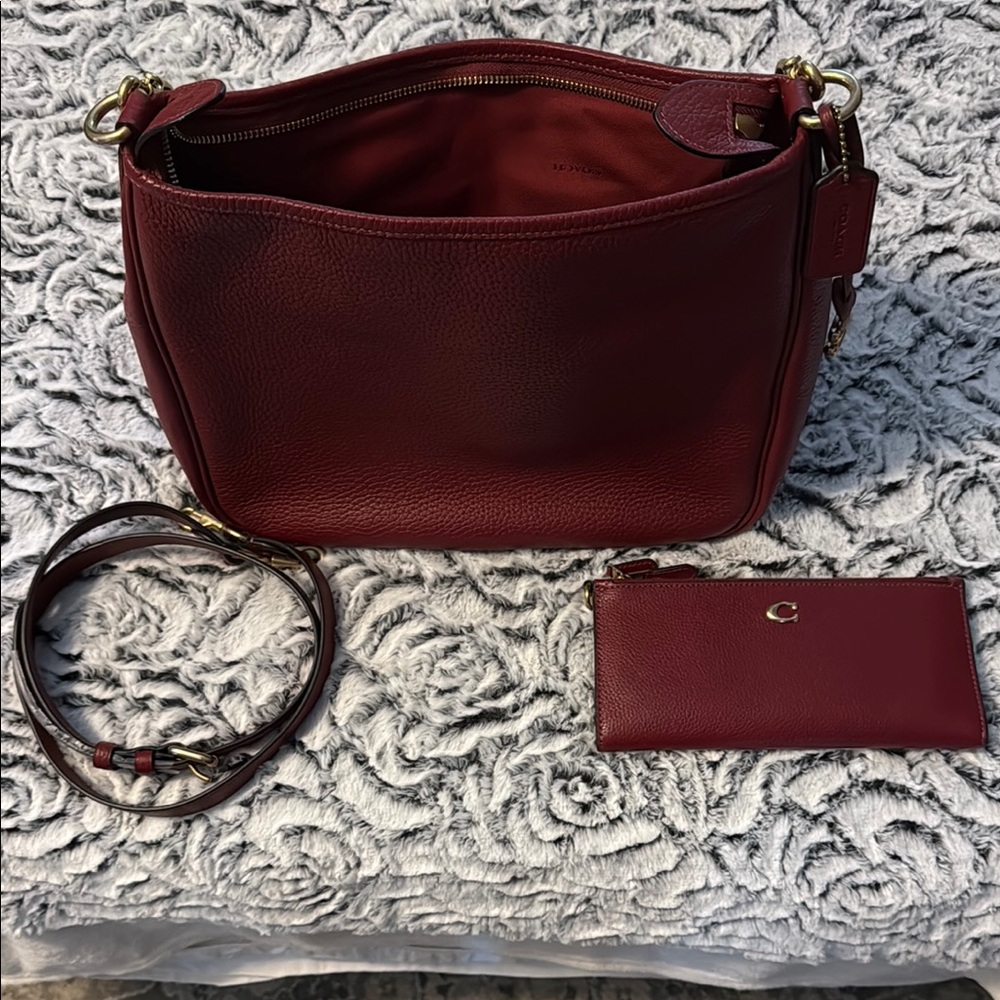 Coach Red Leather Bag with Matching Wallet